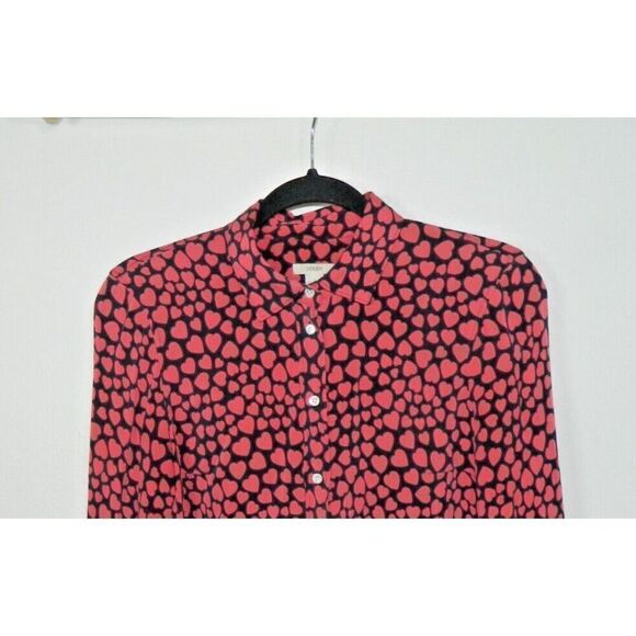 J. Crew Blouse Size 0 Silk Black Pink Button Front Pink Heart Print - Picture 5 of 9
